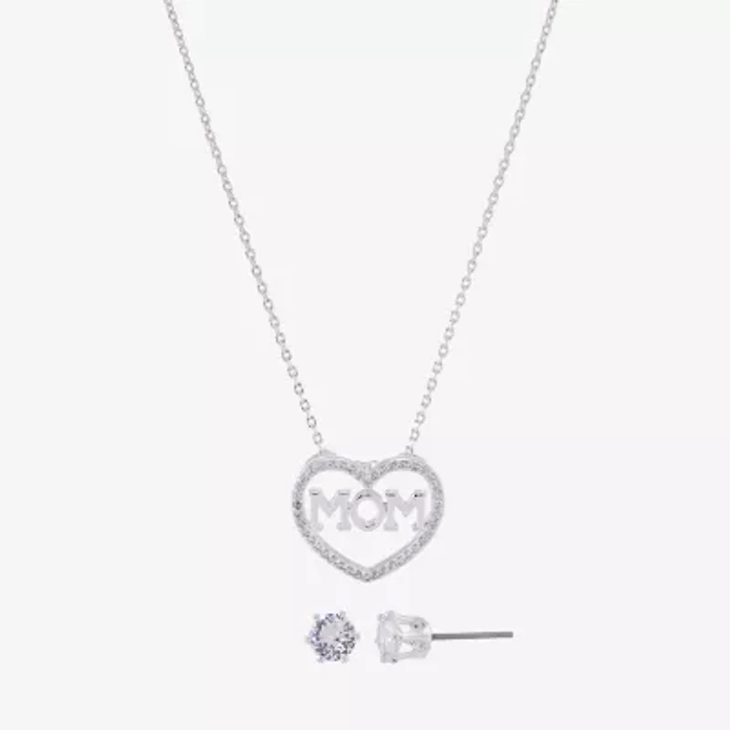 Sparkle Allure Mom Womens Cubic Zirconia Pure Silver Over Brass Heart -pc. Jewelry Set