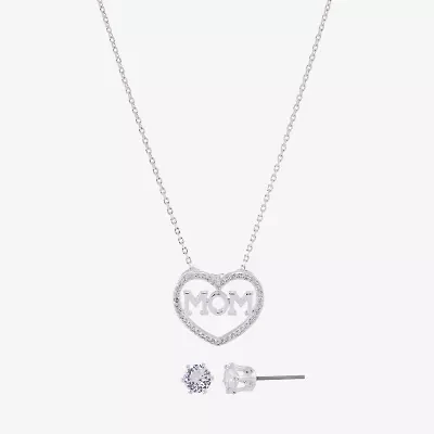 Sparkle Allure Mom Womens Cubic Zirconia Pure Silver Over Brass Heart -pc. Jewelry Set