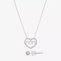 Sparkle Allure Mom Womens Cubic Zirconia Pure Silver Over Brass Heart -pc. Jewelry Set