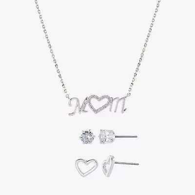 Sparkle Allure Mom Womens Cubic Zirconia Pure Silver Over Brass Heart 3-pc. Jewelry Set
