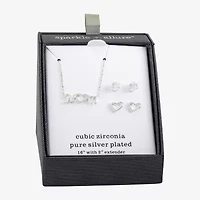 Sparkle Allure Mom Womens Cubic Zirconia Pure Silver Over Brass Heart 3-pc. Jewelry Set