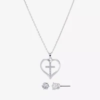 Sparkle Allure Womens Cubic Zirconia Pure Silver Over Brass Cross Heart 2-pc. Jewelry Set