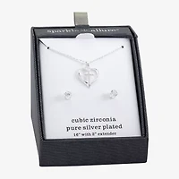 Sparkle Allure Womens Cubic Zirconia Pure Silver Over Brass Cross Heart 2-pc. Jewelry Set