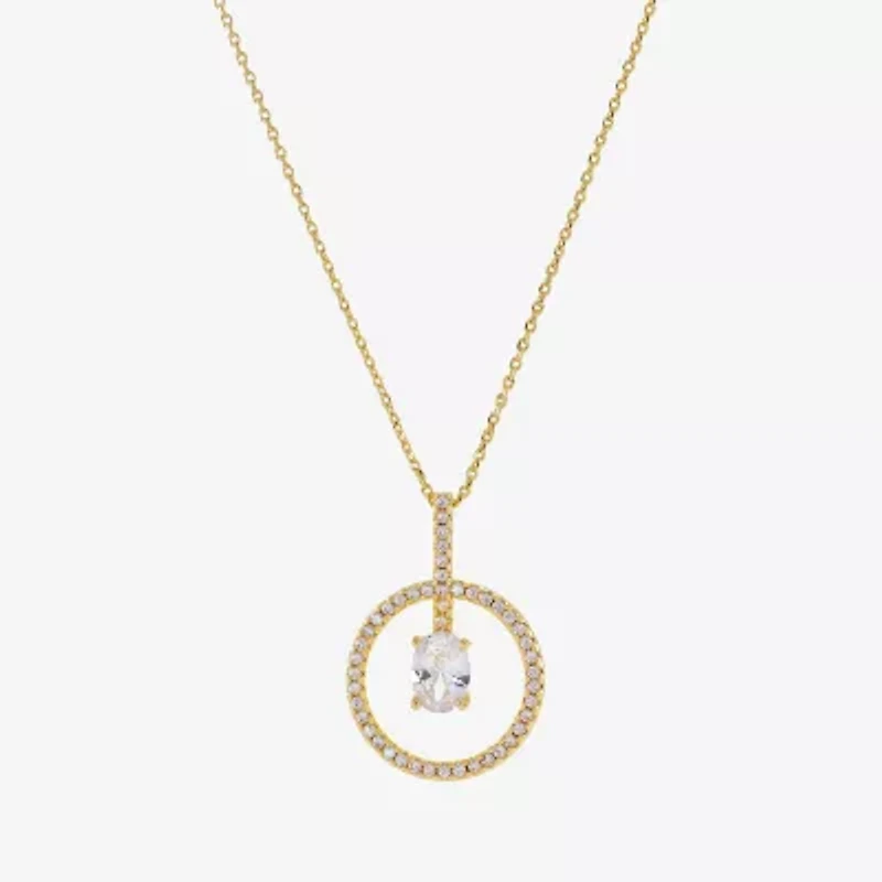 Sparkle Allure Womens Cubic Zirconia 14K Gold Over Brass Round 16 Inch Pendant Necklace