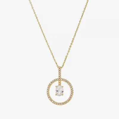 Sparkle Allure Womens Cubic Zirconia 14K Gold Over Brass Round 16 Inch Pendant Necklace