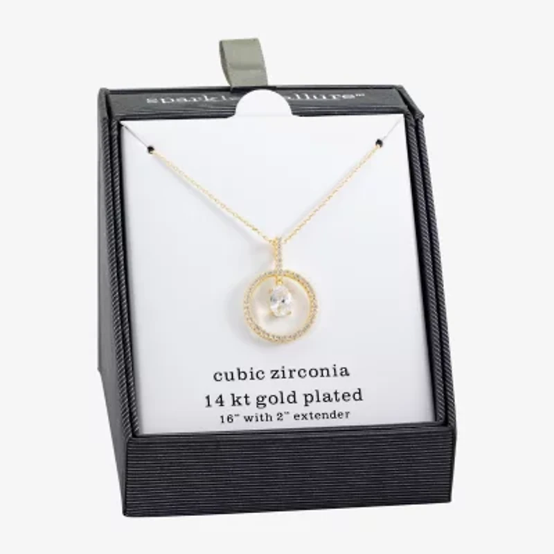 Sparkle Allure Womens Cubic Zirconia 14K Gold Over Brass Round 16 Inch Pendant Necklace