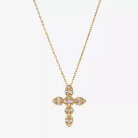 Sparkle Allure Womens Cubic Zirconia 14K Gold Over Brass Cross 16 Inch Pendant Necklace
