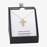 Sparkle Allure Womens Cubic Zirconia 14K Gold Over Brass Cross 16 Inch Pendant Necklace