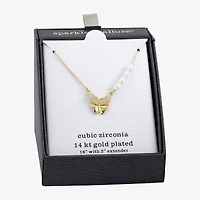 Sparkle Allure Womens Simulated Pearl 14K Gold Over Brass Butterfly 16 Inch Pendant Necklace