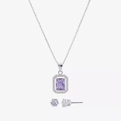 Sparkle Allure Halo Womens Purple Cubic Zirconia Pure Silver Over Brass 2-pc. Jewelry Set