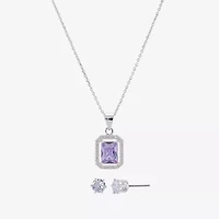 Sparkle Allure Halo Womens Purple Cubic Zirconia Pure Silver Over Brass 2-pc. Jewelry Set