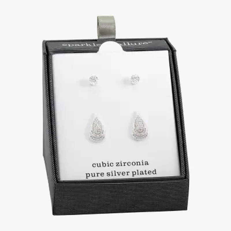 Sparkle Allure Womens Cubic Zirconia 2 Pair Earring Set