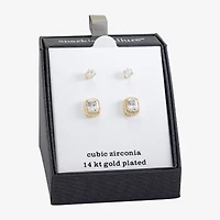 Sparkle Allure Halo Womens Cubic Zirconia 14K Gold Over Brass 2 Pair Earring Set