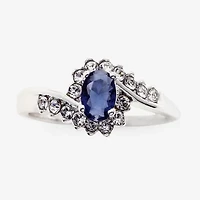Sparkle Allure Womens Blue Crystal Pure Silver Over Brass Oval Bypass  Engagement Ring