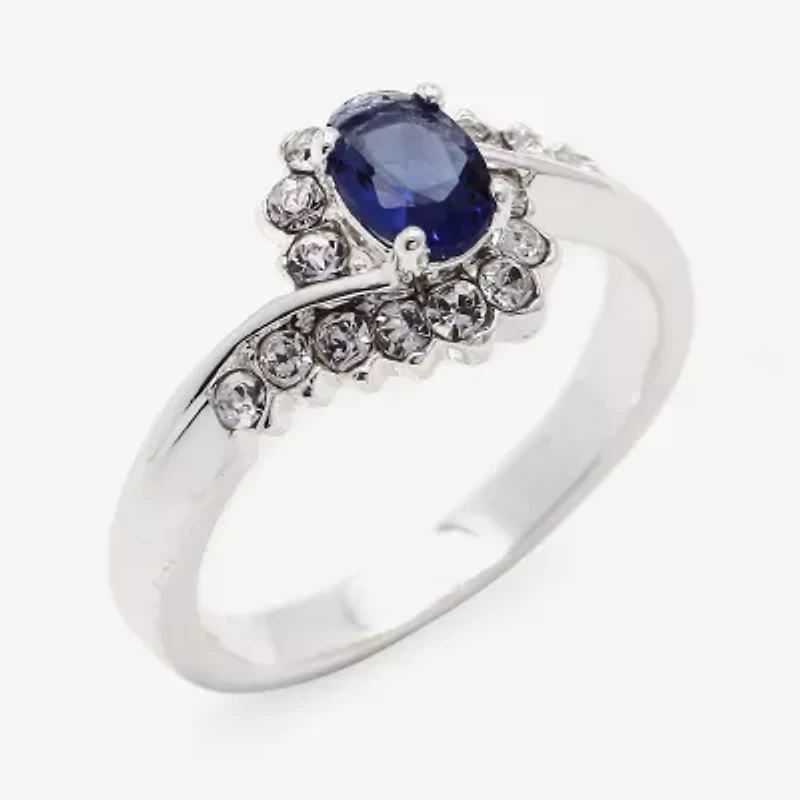 Sparkle Allure Womens Blue Crystal Pure Silver Over Brass Oval Bypass  Engagement Ring