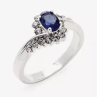 Sparkle Allure Womens Blue Crystal Pure Silver Over Brass Oval Bypass  Engagement Ring