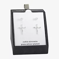 Sparkle Allure Womens Cubic Zirconia Cross 2 Pair Earring Set