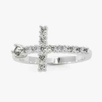 Sparkle Allure Womens 2.5MM Cubic Zirconia Pure Silver Over Brass Cross Band