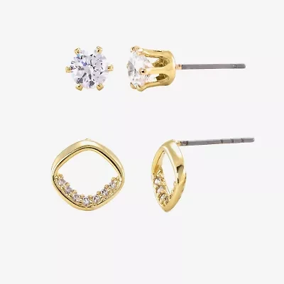 Sparkle Allure Womens Cubic Zirconia 14K Gold Over Brass 2 Pair Earring Set