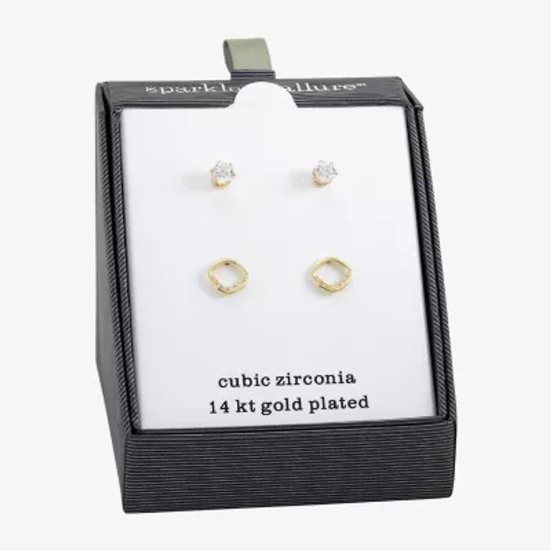 Sparkle Allure Womens Cubic Zirconia 14K Gold Over Brass 2 Pair Earring Set