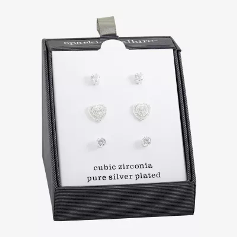 Sparkle Allure Womens Cubic Zirconia Heart 3 Pair Earring Set