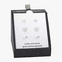 Sparkle Allure Womens Cubic Zirconia Heart 3 Pair Earring Set