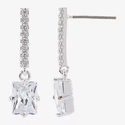 Sparkle Allure Womens Cubic Zirconia Pure Silver Over Brass Bar Drop Earrings