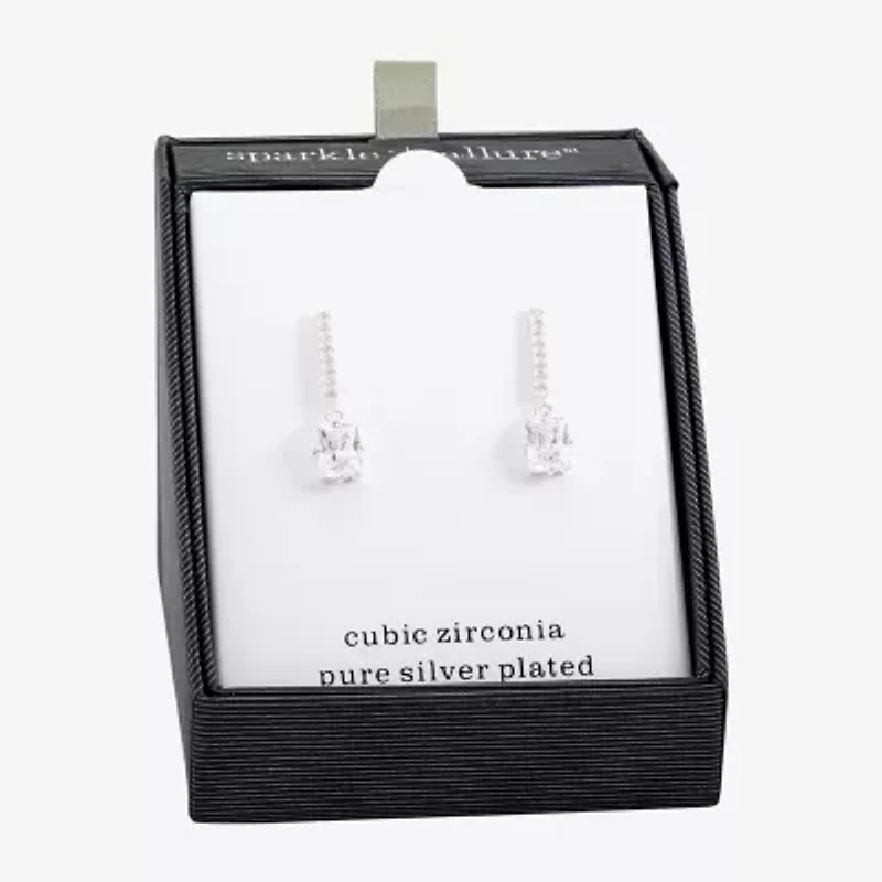 Sparkle Allure Womens Cubic Zirconia Pure Silver Over Brass Bar Drop Earrings
