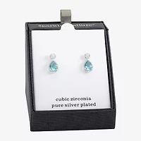 Sparkle Allure Halo Womens Blue Cubic Zirconia Pure Silver Over Brass Pear Drop Earrings