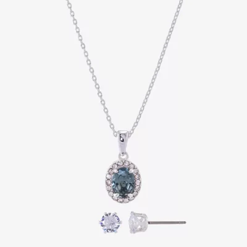 Sparkle Allure Womens 3 1/2 CT. Blue Crystal Pure Silver Over Brass Oval 2-pc. Jewelry Set