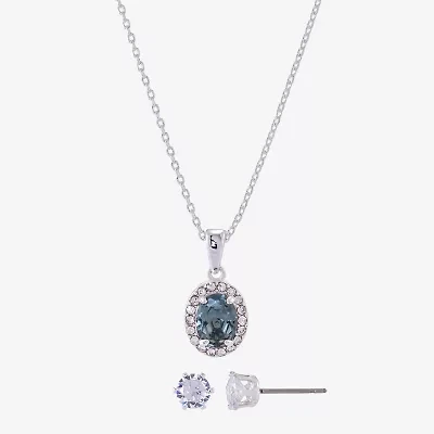 Sparkle Allure Womens 3 1/2 CT. Blue Crystal Pure Silver Over Brass Oval 2-pc. Jewelry Set