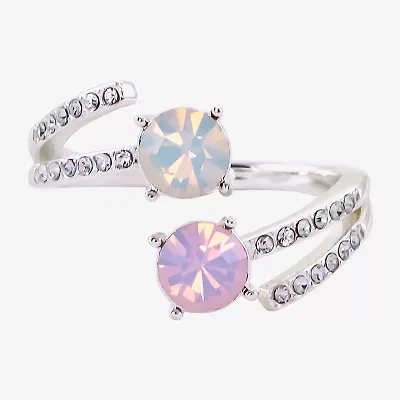 Sparkle Allure Womens 2MM White Crystal Pure Silver Over Brass Round Bypass  Band