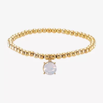 Sparkle Allure Stretch Womens White Crystal 14K Gold Over Brass Round Beaded Bracelet