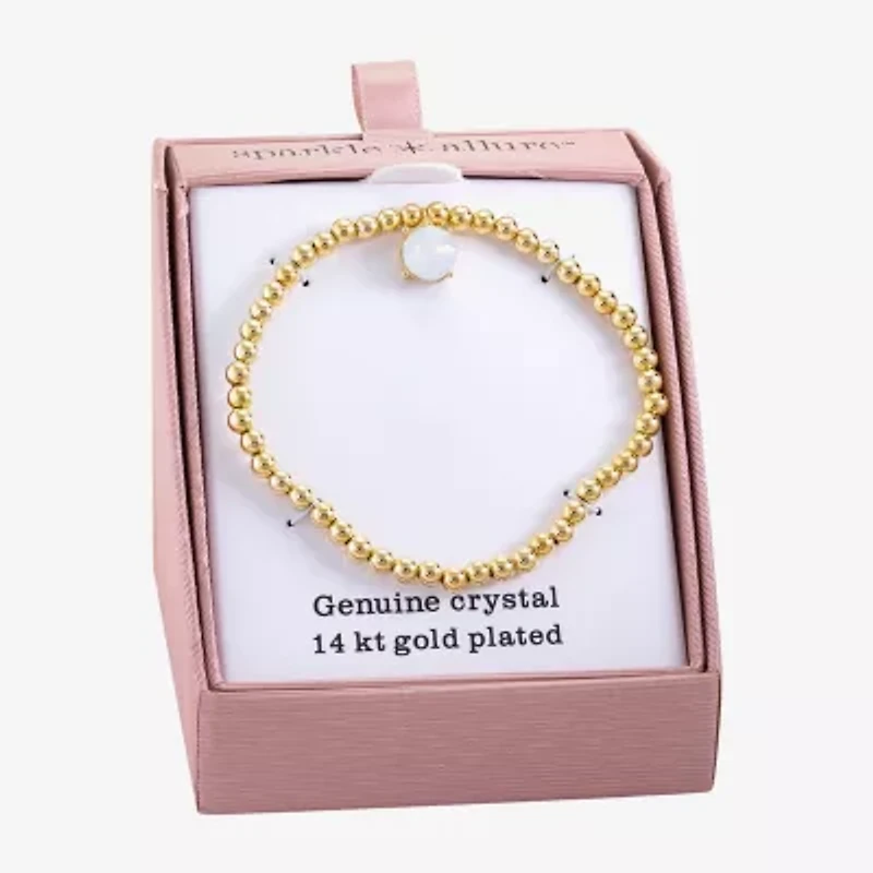 Sparkle Allure Stretch Womens White Crystal 14K Gold Over Brass Round Beaded Bracelet