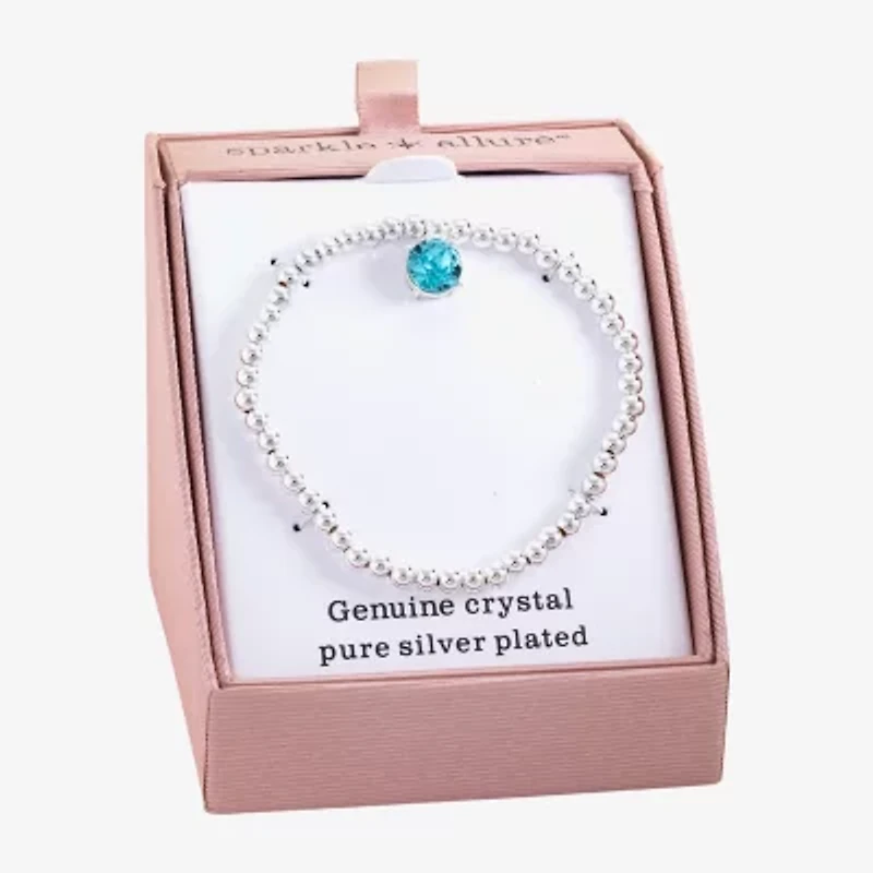 Sparkle Allure Stretch Womens Blue Crystal Round Beaded Bracelet