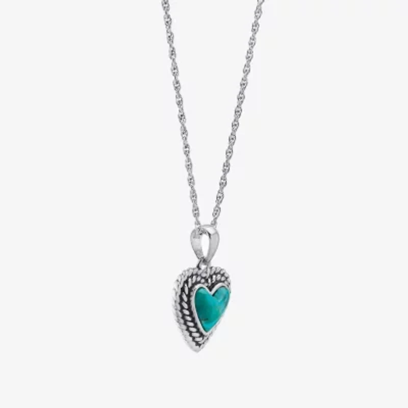 Womens Enhanced Blue Turquoise Sterling Silver Heart 2-pc. Jewelry Set
