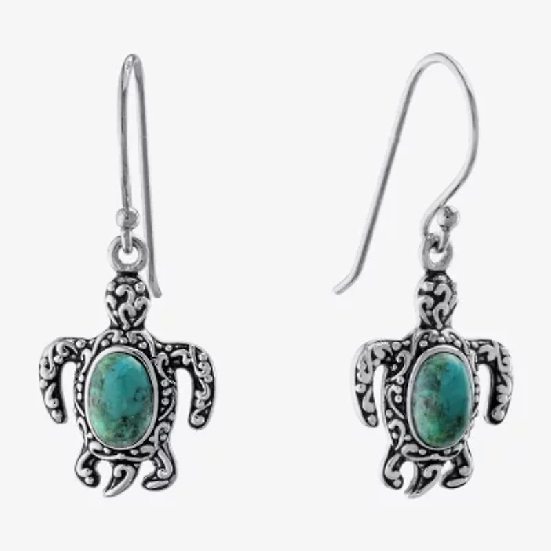 Womens Enhanced Blue Turquoise Sterling Silver Drop Earrings