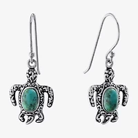 Womens Enhanced Blue Turquoise Sterling Silver Drop Earrings