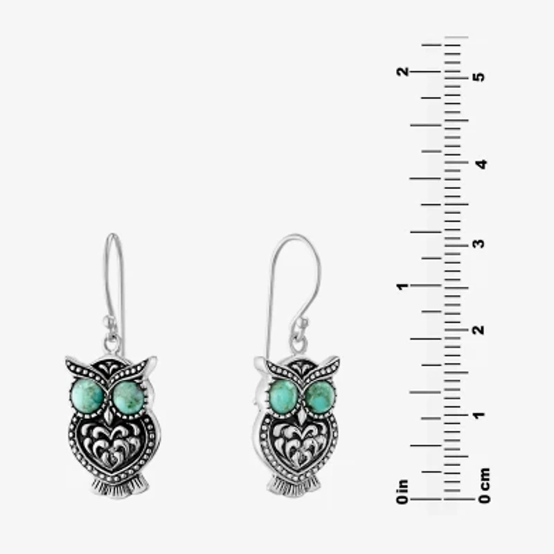 Womens Enhanced Blue Turquoise Sterling Silver Drop Earrings