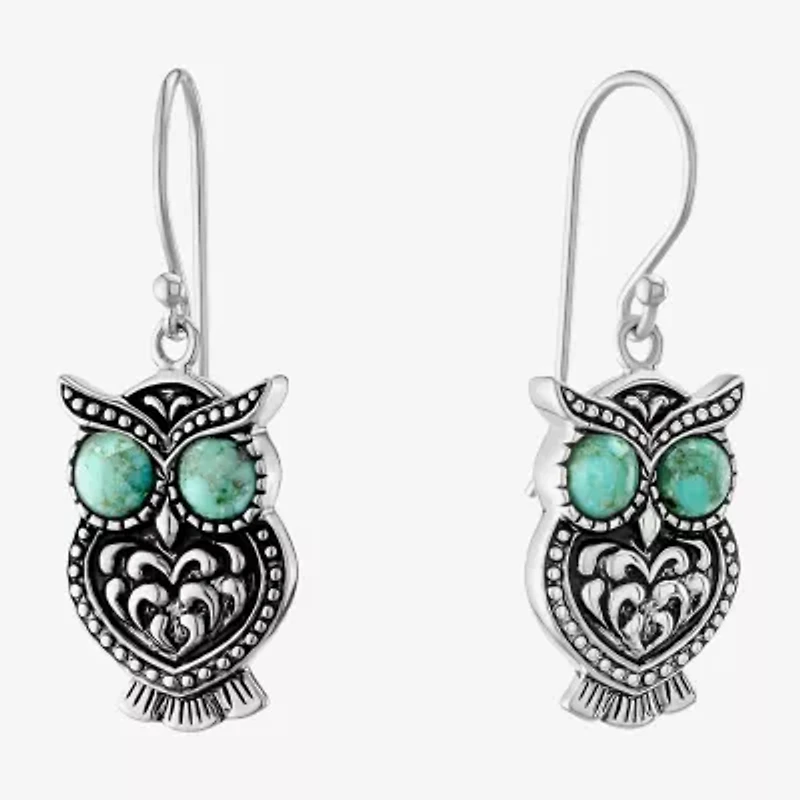 Womens Enhanced Blue Turquoise Sterling Silver Drop Earrings