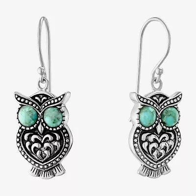 Womens Enhanced Blue Turquoise Sterling Silver Drop Earrings