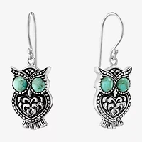 Womens Enhanced Blue Turquoise Sterling Silver Drop Earrings