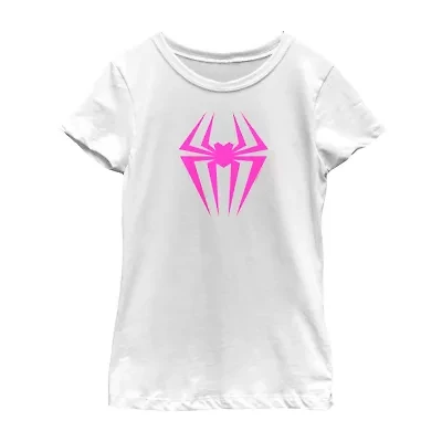 Spider-Man: Across The Spider-Verse Little & Big Kid Girls Crew Neck Short Sleeve Regular Fit Marvel Spiderman Graphic T-Shirt