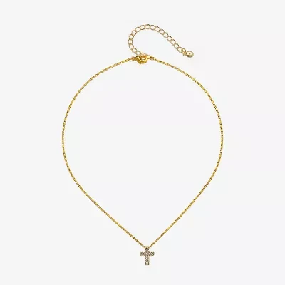 Bijoux Bar Delicates Gold Tone Womens Glass Cross 16 Inch Pendant Necklace