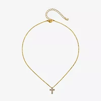 Bijoux Bar Delicates Gold Tone Womens Glass Cross 16 Inch Pendant Necklace