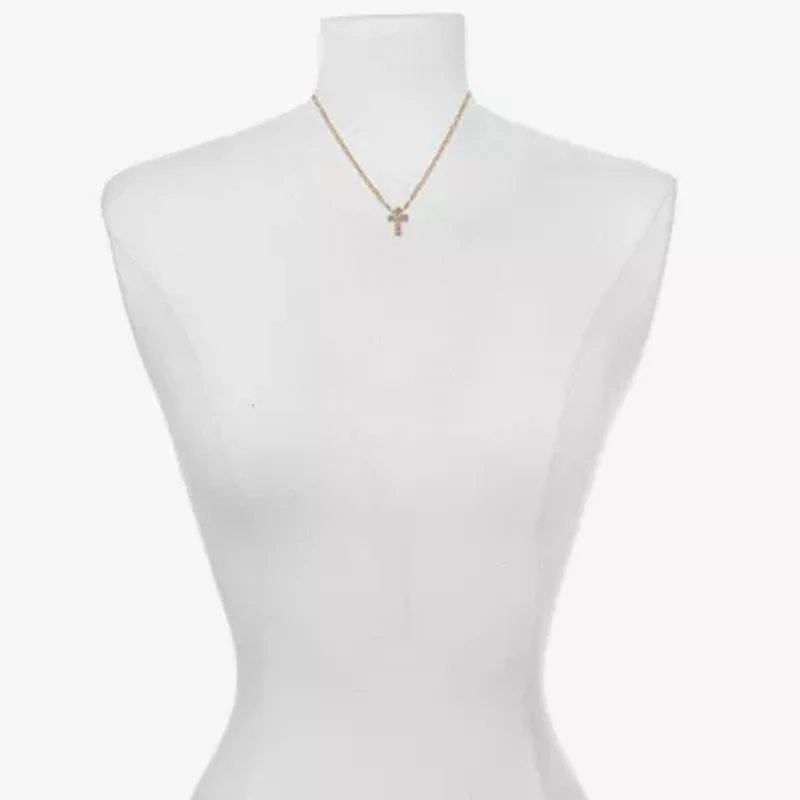 Bijoux Bar Delicates Gold Tone Womens Glass Cross 16 Inch Pendant Necklace