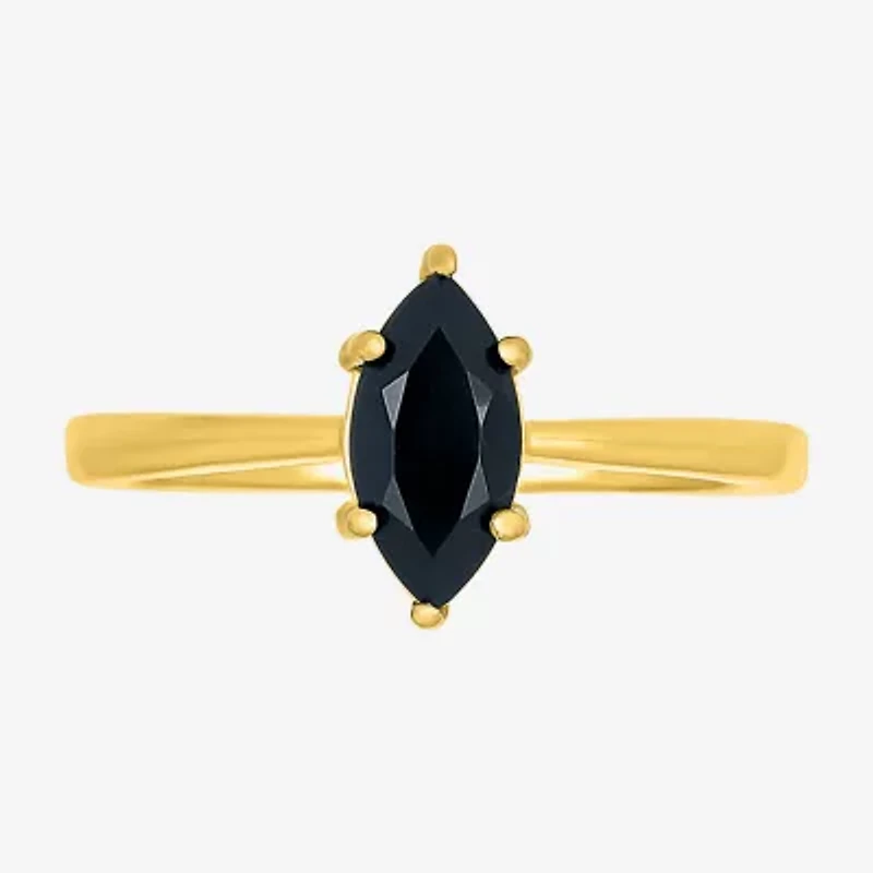 Womens Genuine Black Onyx 10K Gold Sterling Silver Marquise Cocktail Ring