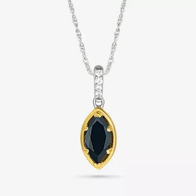 Womens Genuine Black Onyx 10K Gold Sterling Silver 18 Inch Pendant Necklace