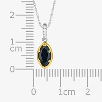 Womens Genuine Black Onyx 10K Gold Sterling Silver 18 Inch Pendant Necklace