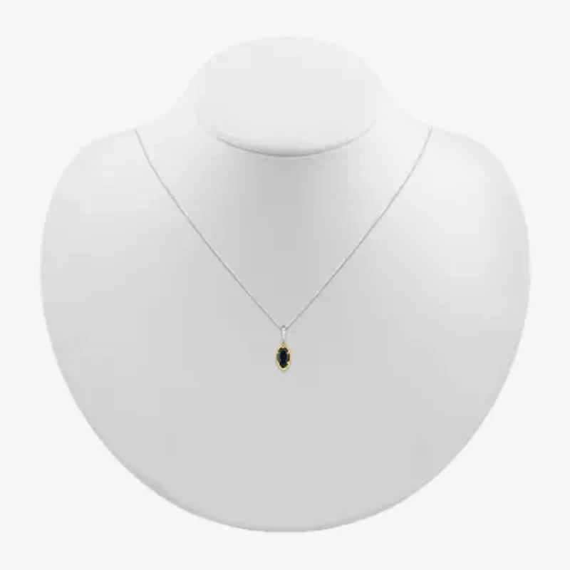 Womens Genuine Black Onyx 10K Gold Sterling Silver 18 Inch Pendant Necklace